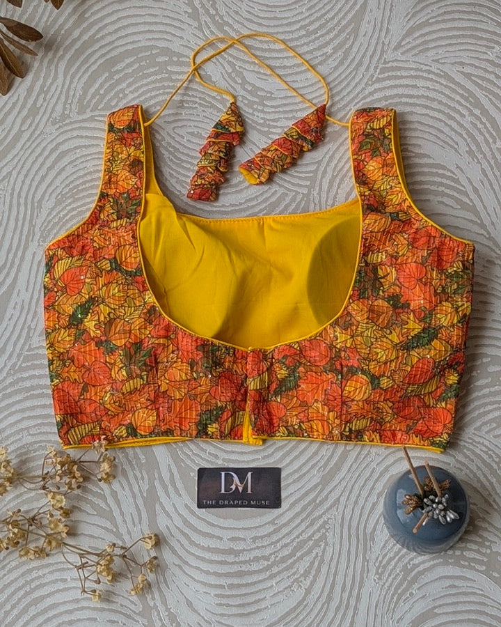 Yellow Sequins Work Georgette Blouse - Readymade Saree Blouse