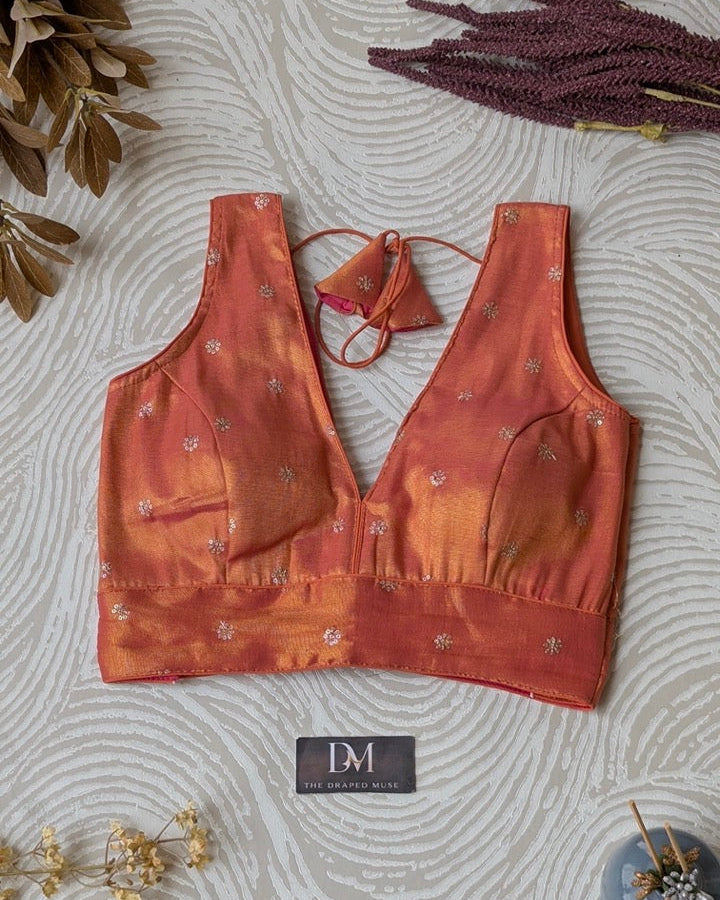 Peach Tissue Silk Blouse - Readymade Saree Blouse