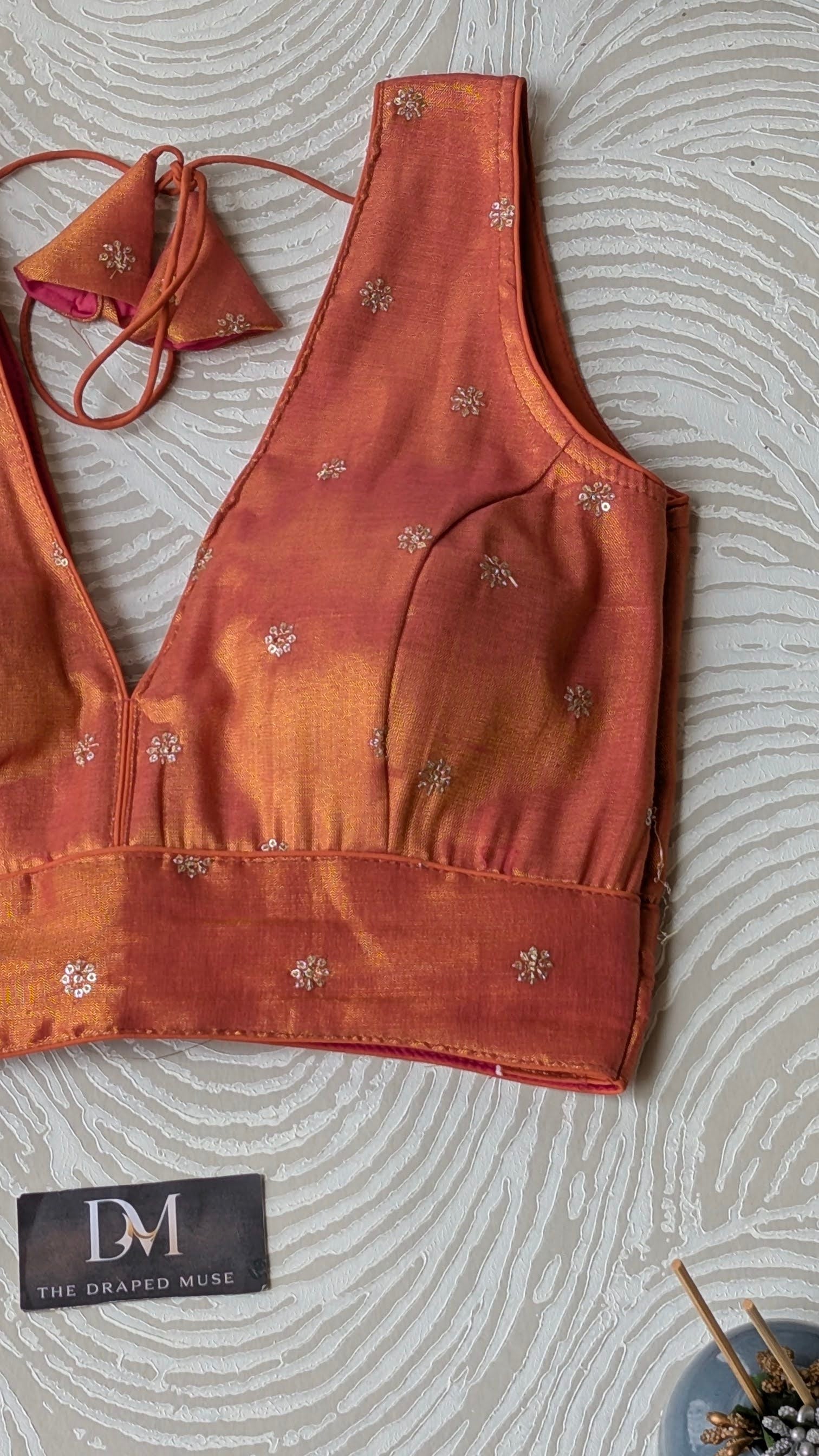 Peach Tissue Silk Blouse - Readymade Saree Blouse