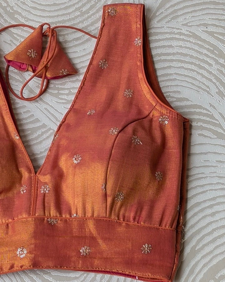 Peach Tissue Silk Blouse - Readymade Saree Blouse
