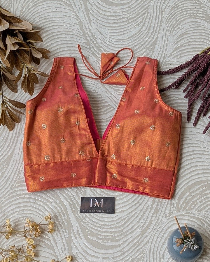 Peach Tissue Silk Blouse - Readymade Saree Blouse