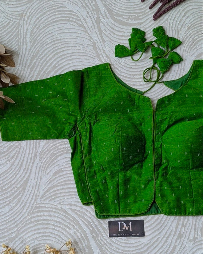 Green Plain Cotton Blouse - Readymade Saree Blouse