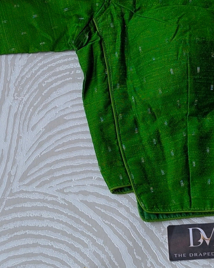 Green Plain Cotton Blouse - Readymade Saree Blouse