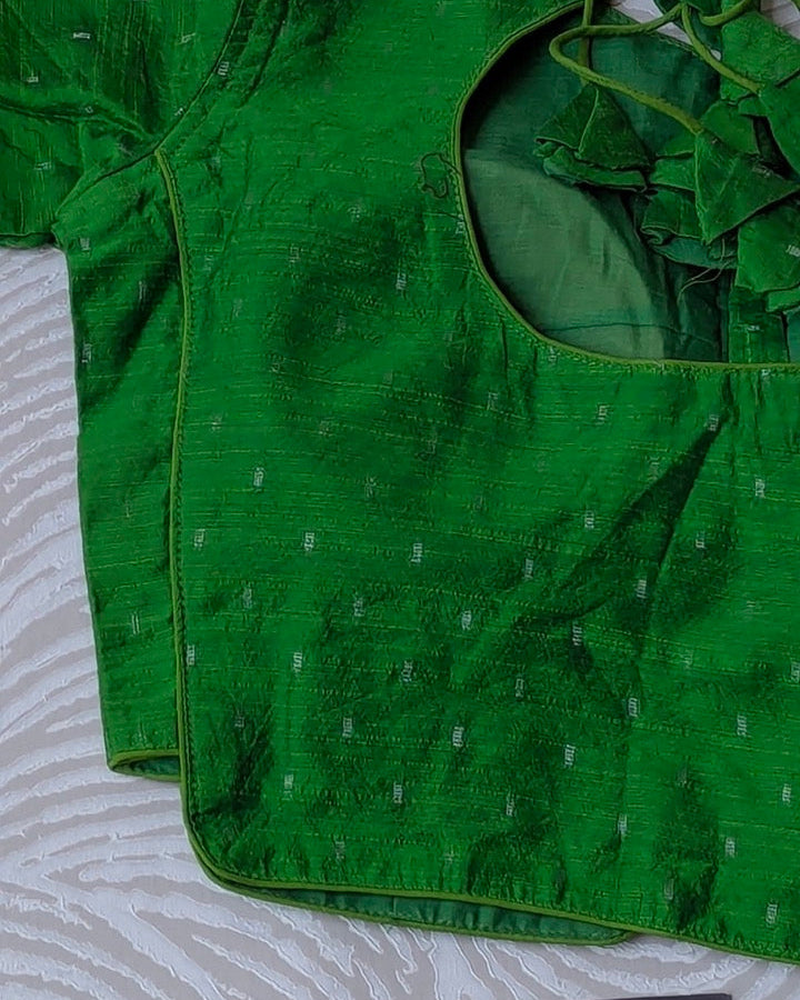 Green Plain Cotton Blouse - Readymade Saree Blouse