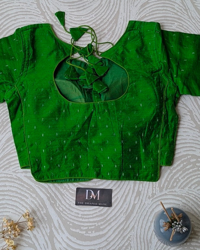 Green Plain Cotton Blouse - Readymade Saree Blouse