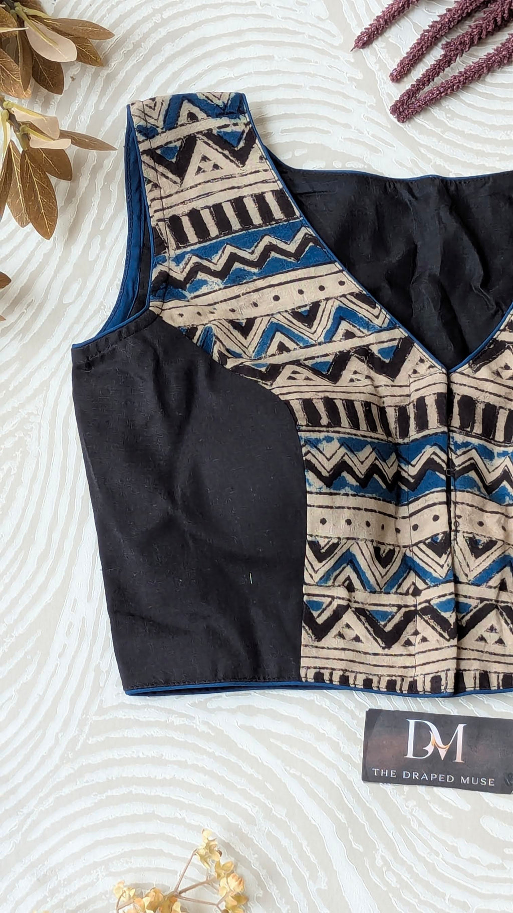 Black Kalamkari Cotton Blouse - Readymade Saree Blouse