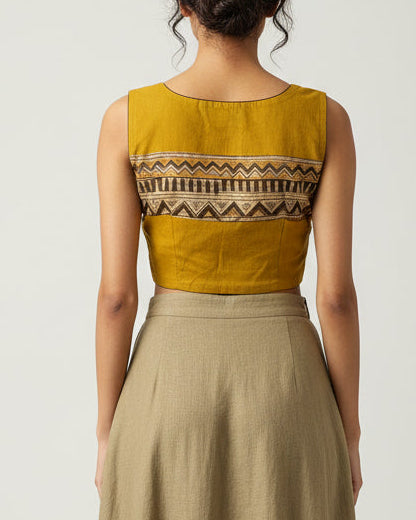 Yellow Kalamkari Cotton Blouse - Readymade Saree Blouse