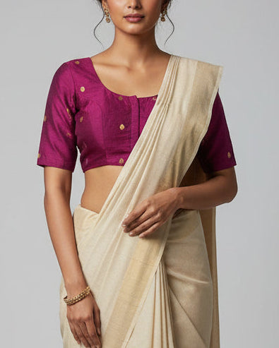 Purple Golden Zari Design Cotton Blouse - Readymade Saree Blouse
