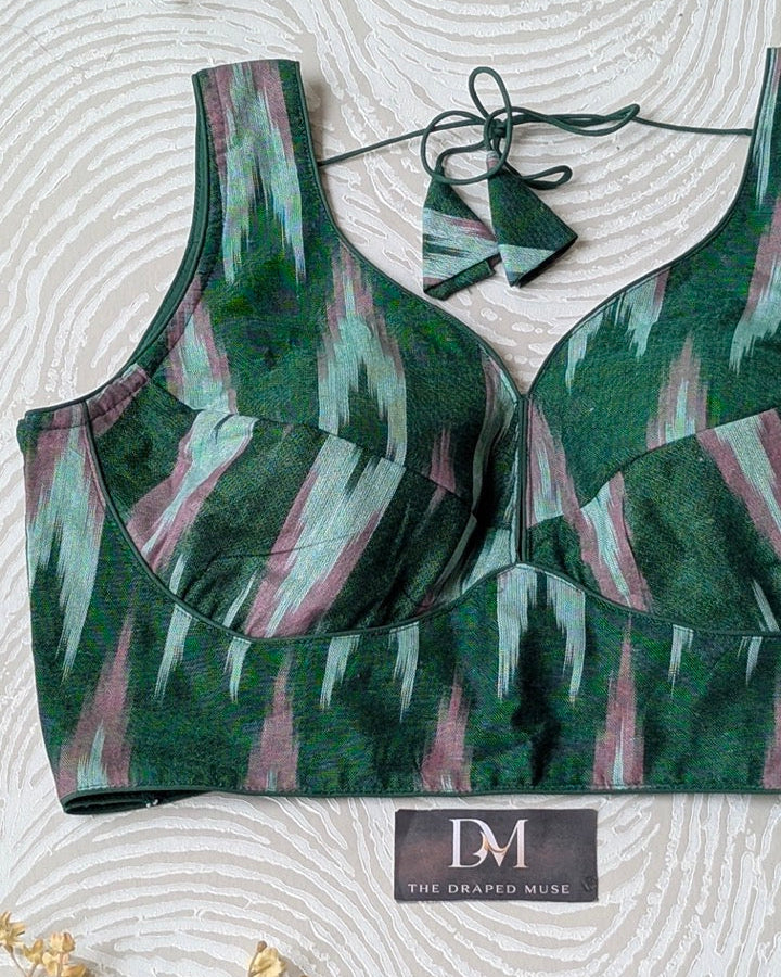 Green Ikkat Cotton Blouse - Readymade Saree Blouse