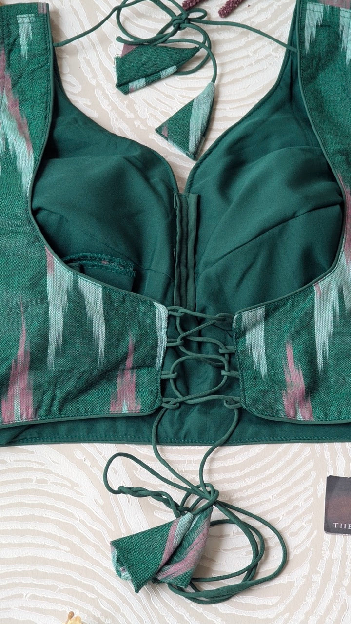 Green Ikkat Cotton Blouse - Readymade Saree Blouse