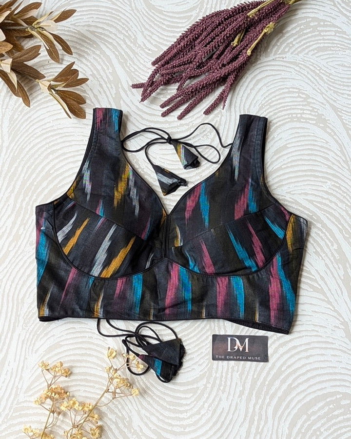 Black Ikkat Cotton Blouse - Readymade Saree Blouse