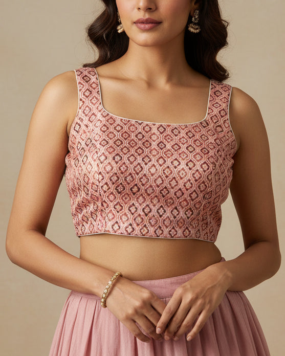 Pink Digital Print Blouse - Readymade Saree Blouse