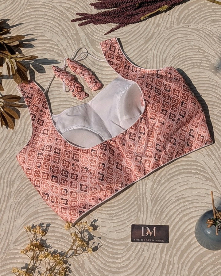 Pink Digital Print Blouse - Readymade Saree Blouse
