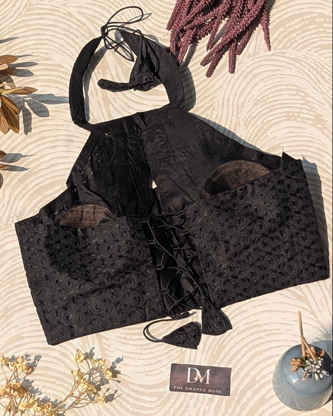 Black Hakoba Cotton Blouse - Readymade Saree Blouse