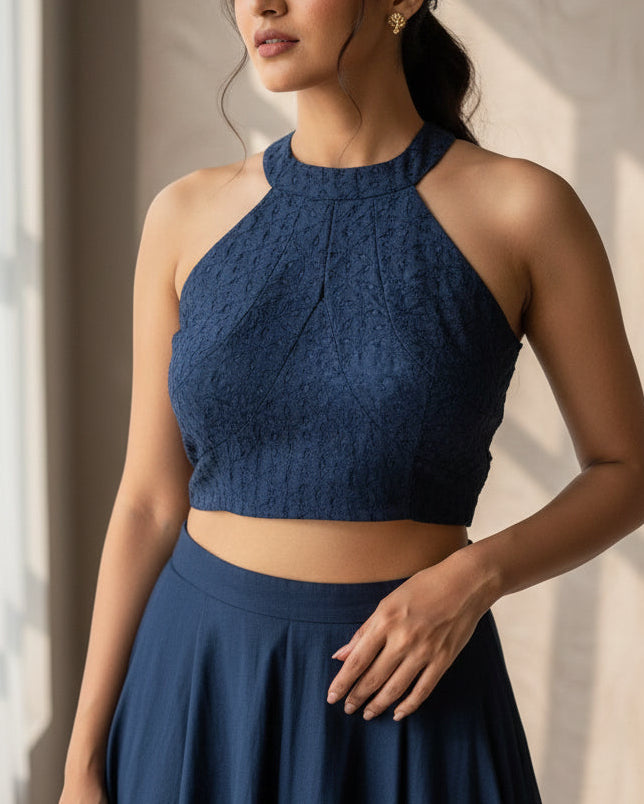 Blue Hakoba Cotton Blouse - Readymade Saree Blouse
