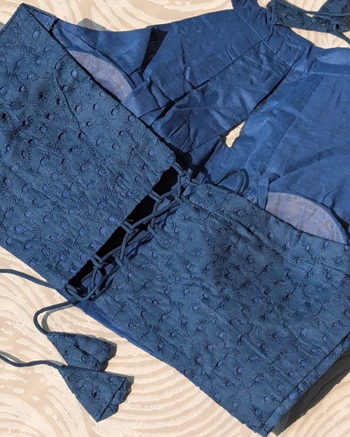 Blue Hakoba Cotton Blouse - Readymade Saree Blouse