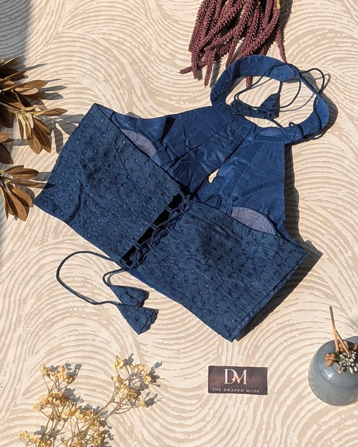 Blue Hakoba Cotton Blouse - Readymade Saree Blouse