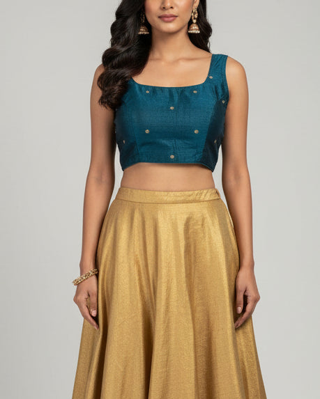 Blue Embroidered Art Silk Blouse - Readymade Saree Blouse