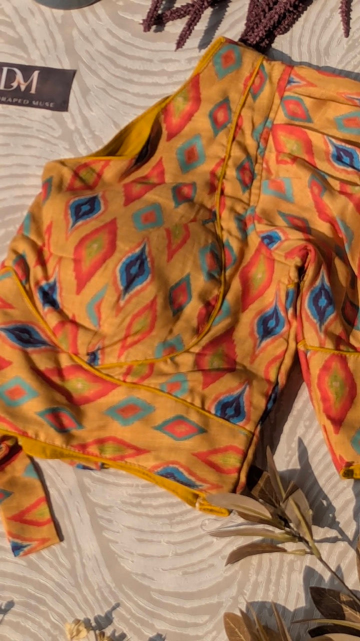 Yellow Digital Print Rayon Blouse - Readymade Saree Blouse
