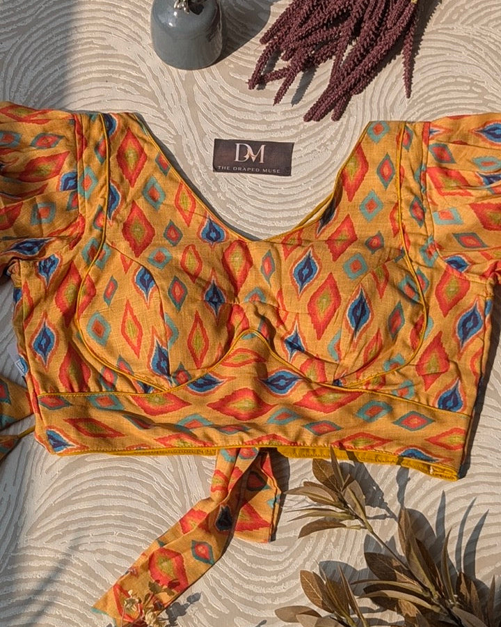 Yellow Digital Print Rayon Blouse - Readymade Saree Blouse