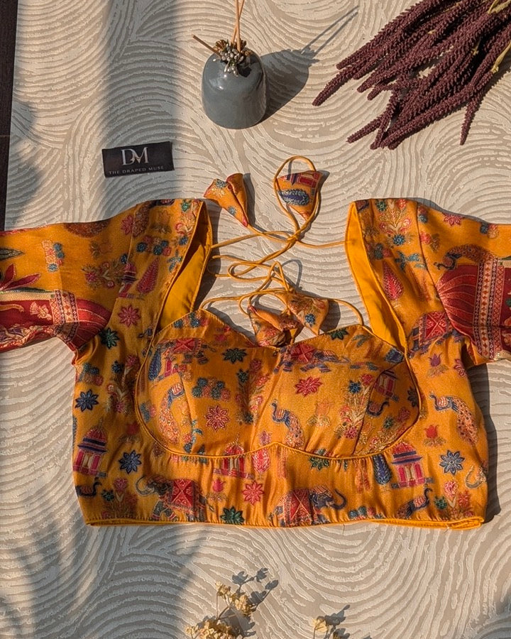 Yellow Silk Woven Madhubala Blouse - Readymade Saree Blouse