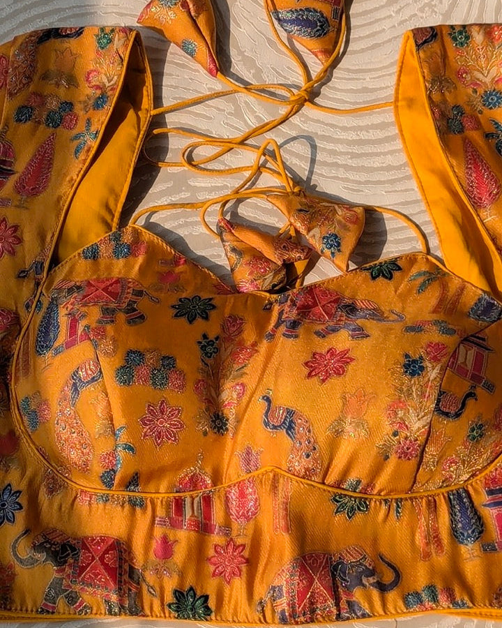 Yellow Silk Woven Madhubala Blouse - Readymade Saree Blouse