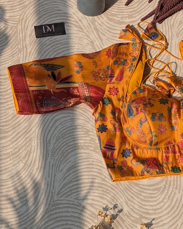Yellow Silk Woven Madhubala Blouse - Readymade Saree Blouse