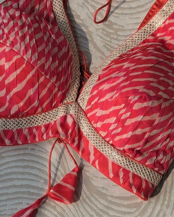 Red White Lace Work Crepe Blouse - Readymade Saree Blouse