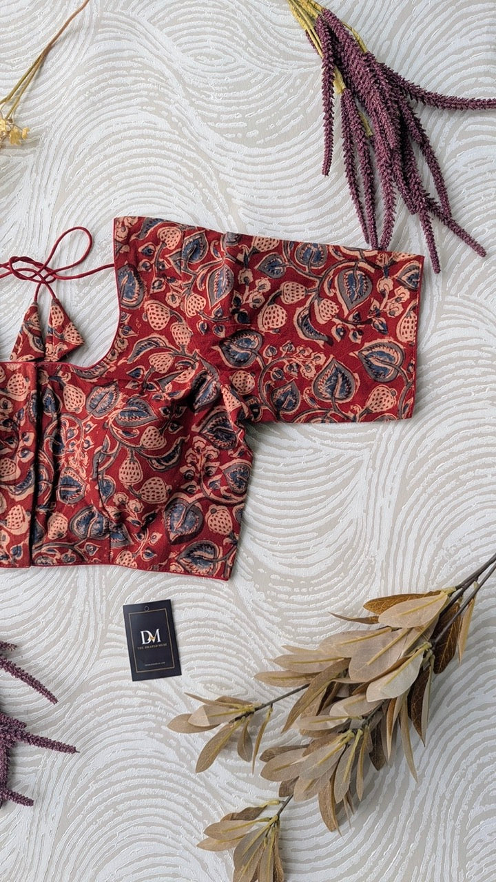 Red Kalamkari Blouse for Office and Casual Wear - Readymade Saree Blouse
