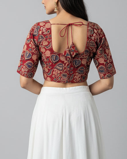 Red Kalamkari Blouse for Office and Casual Wear - Readymade Saree Blouse