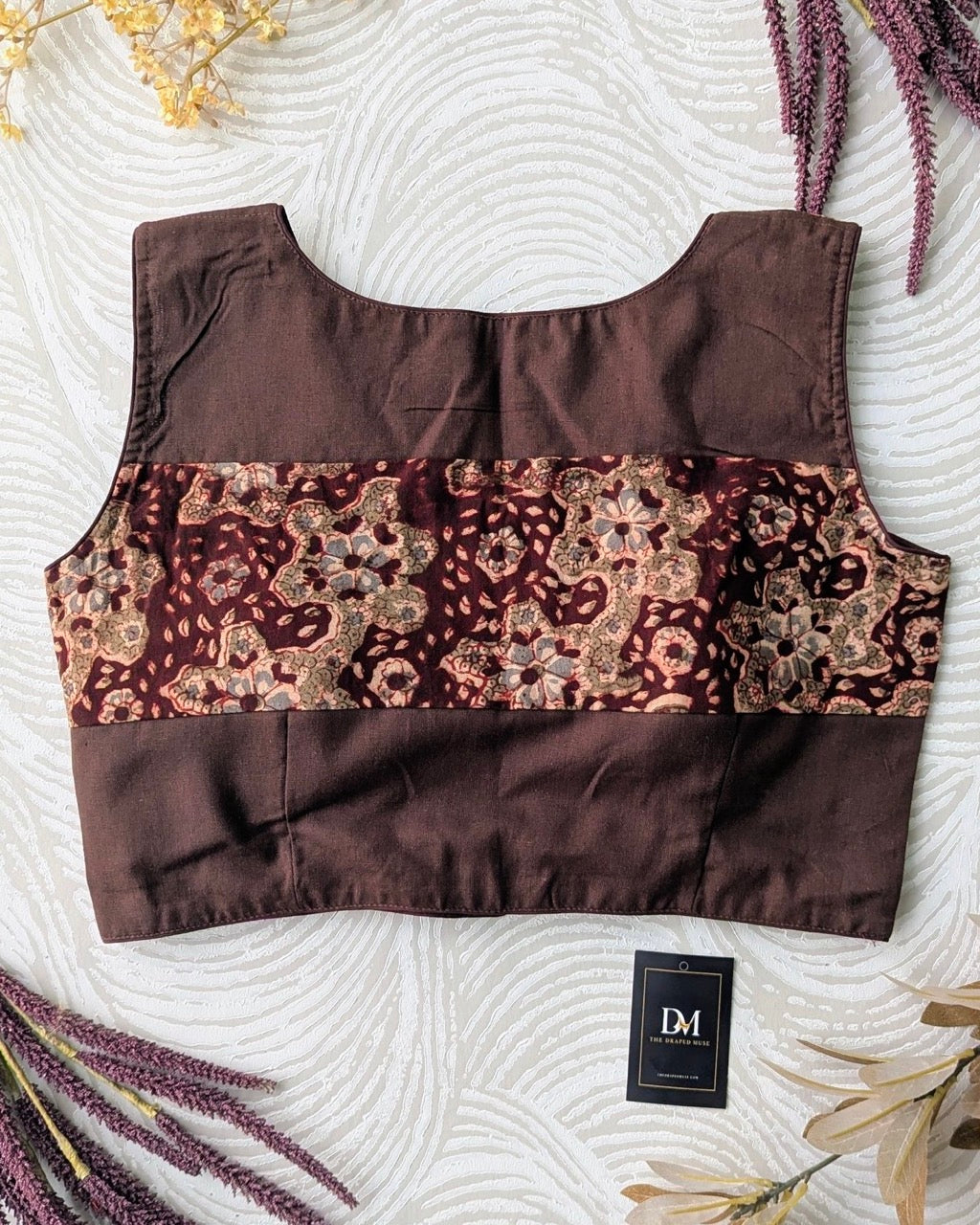 Brown Kalamkari Cotton Blouse - Readymade Saree Blouse