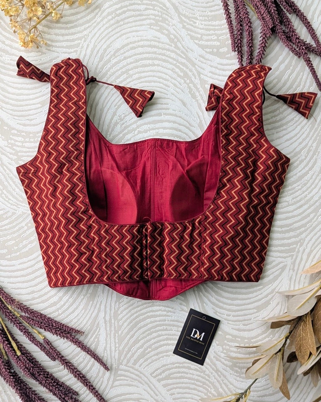 Red Ajrakh Cotton Corset Blouse - Readymade Saree Blouse