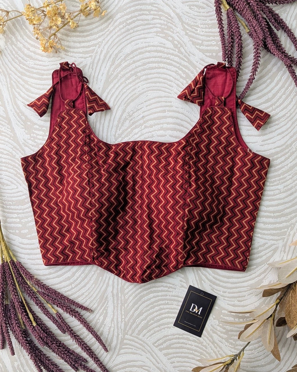 Red Ajrakh Cotton Corset Blouse - Readymade Saree Blouse