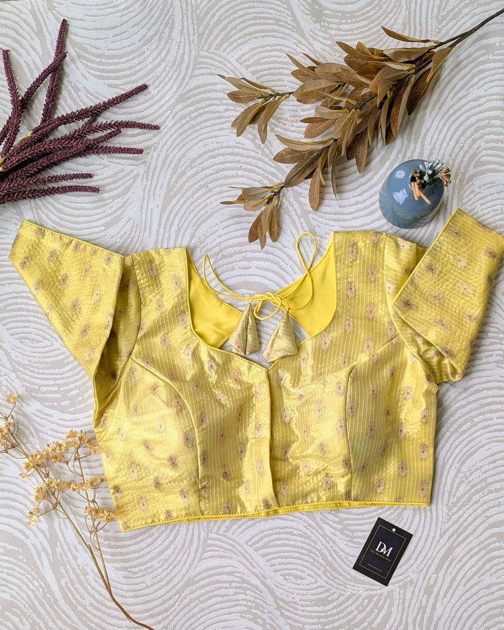 Yellow Zari Tissue Silk Blouse - Readymade Saree Blouse