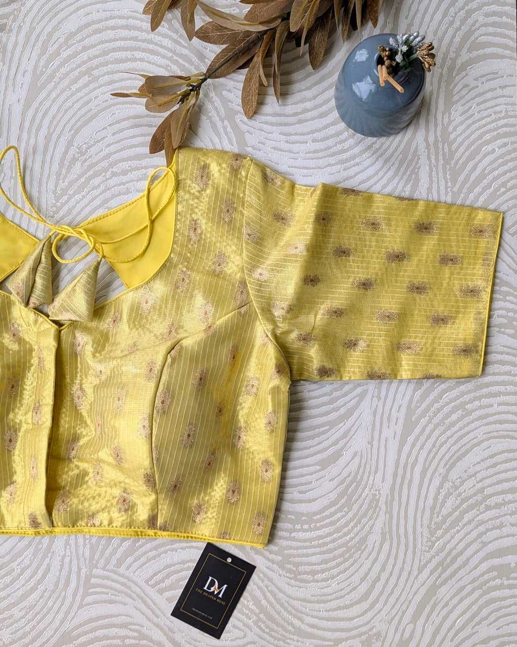 Yellow Zari Tissue Silk Blouse - Readymade Saree Blouse