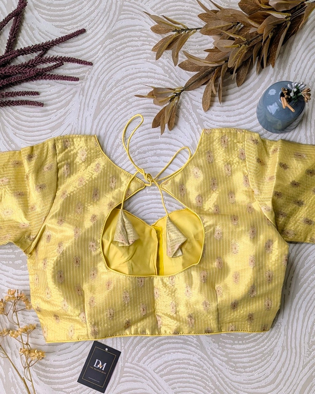 Yellow Zari Tissue Silk Blouse - Readymade Saree Blouse