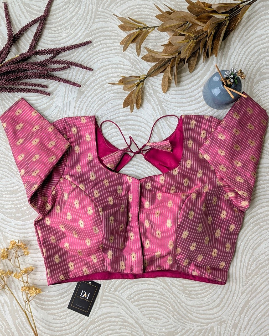 Pink Zari Tissue Silk Blouse - Readymade Saree Blouse