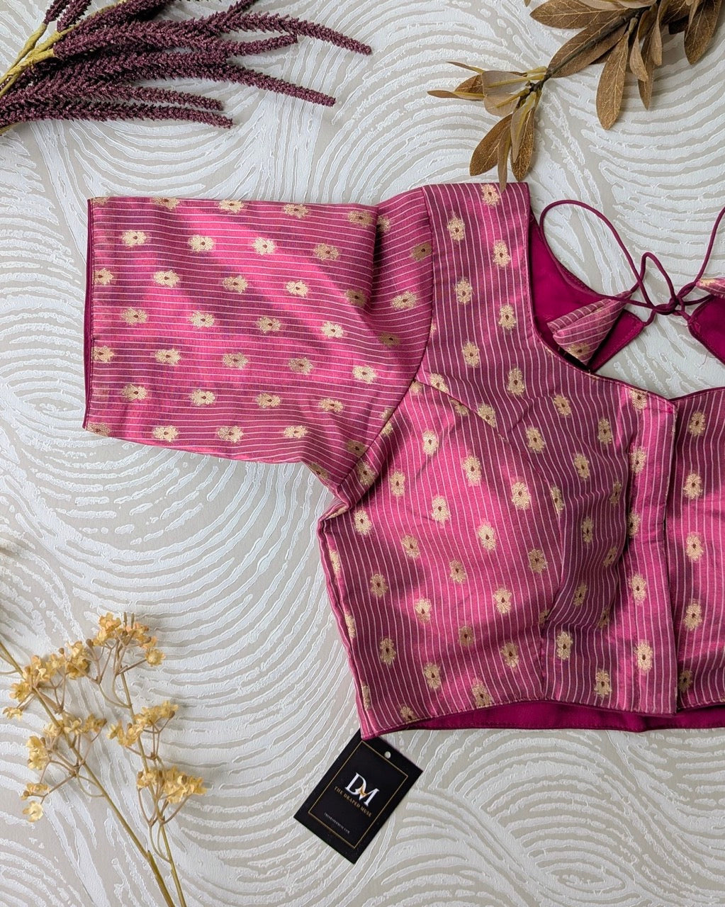 Pink Zari Tissue Silk Blouse - Readymade Saree Blouse