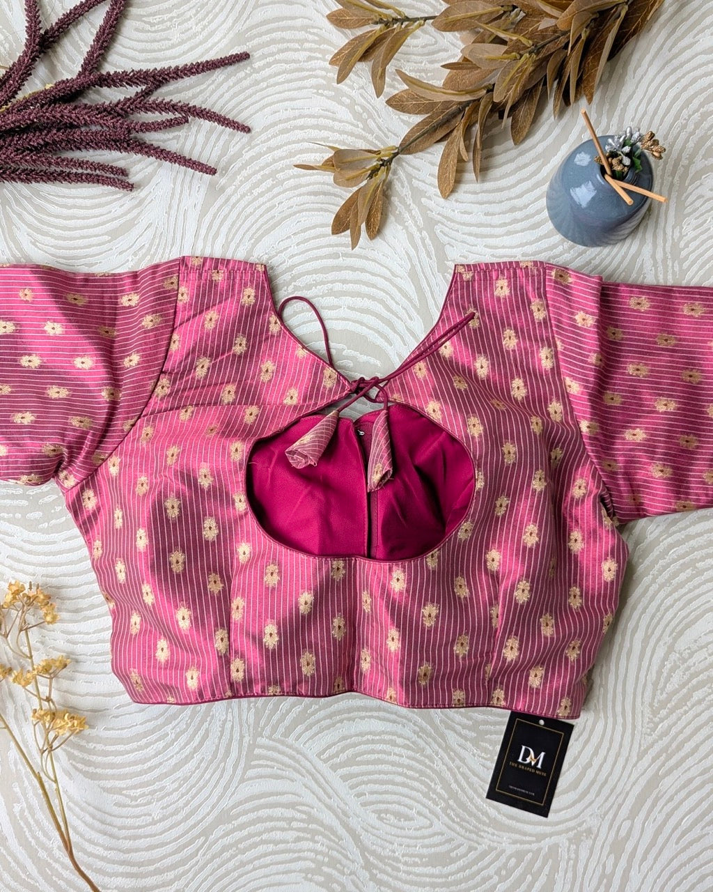 Pink Zari Tissue Silk Blouse - Readymade Saree Blouse