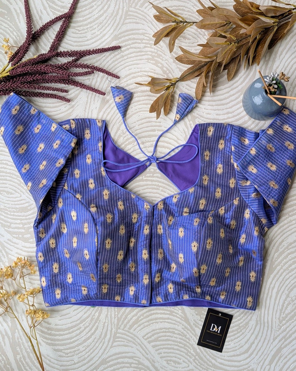 Blue Zari Tissue Silk Blouse - Readymade Saree Blouse