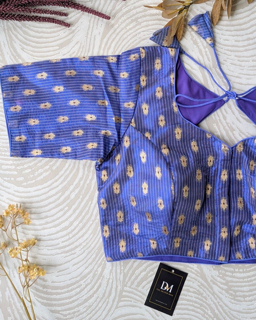 Blue Zari Tissue Silk Blouse - Readymade Saree Blouse