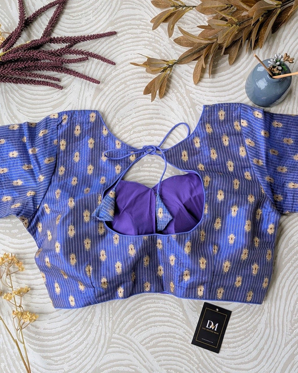 Blue Zari Tissue Silk Blouse - Readymade Saree Blouse