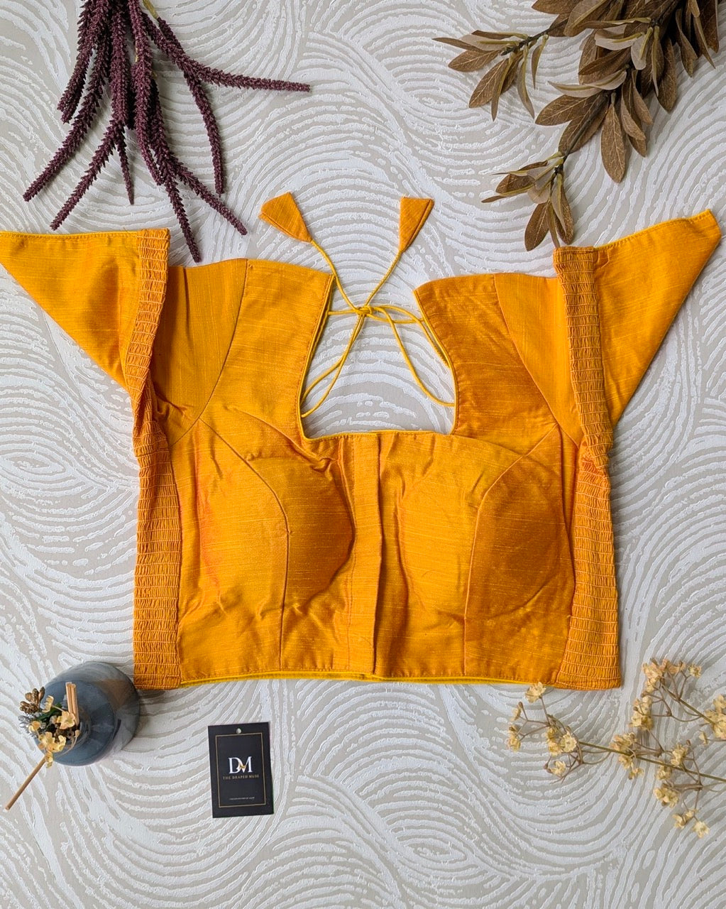 Yellow Raw Silk Stretchable Blouse - Readymade Saree Blouse