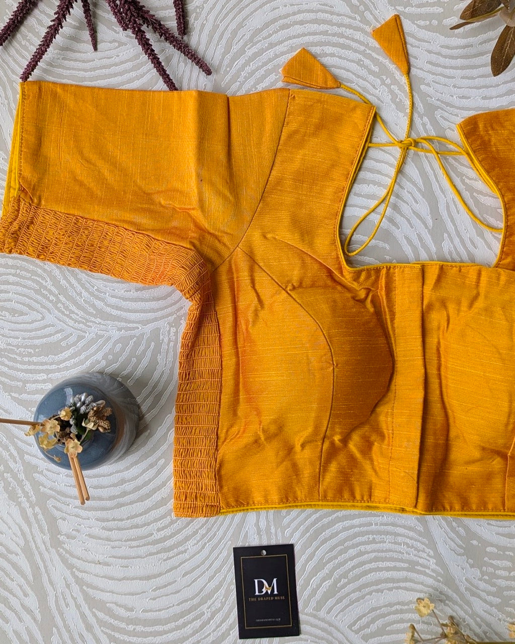 Yellow Raw Silk Stretchable Blouse - Readymade Saree Blouse