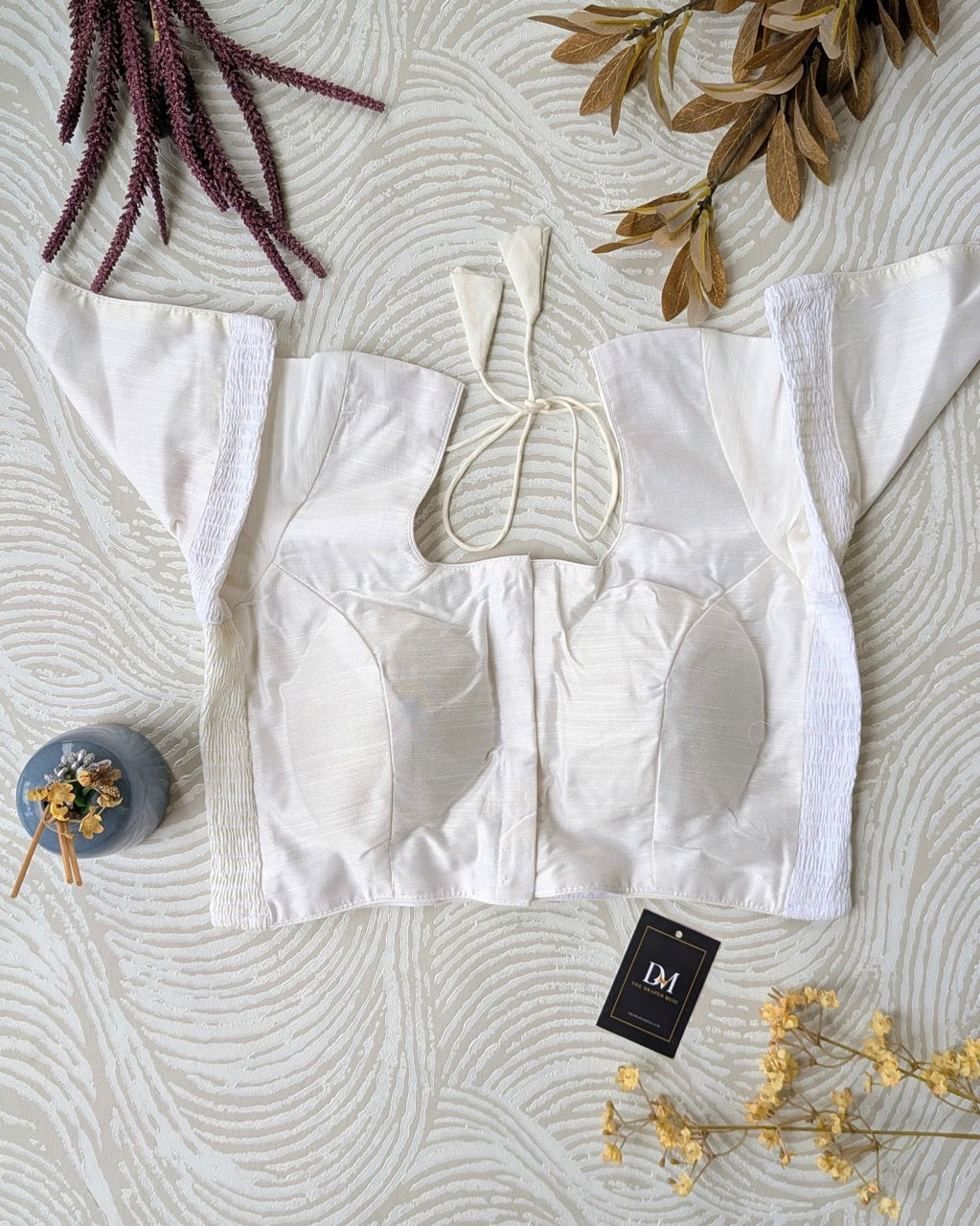 White Raw Silk Stretchable Blouse - Readymade Saree Blouse