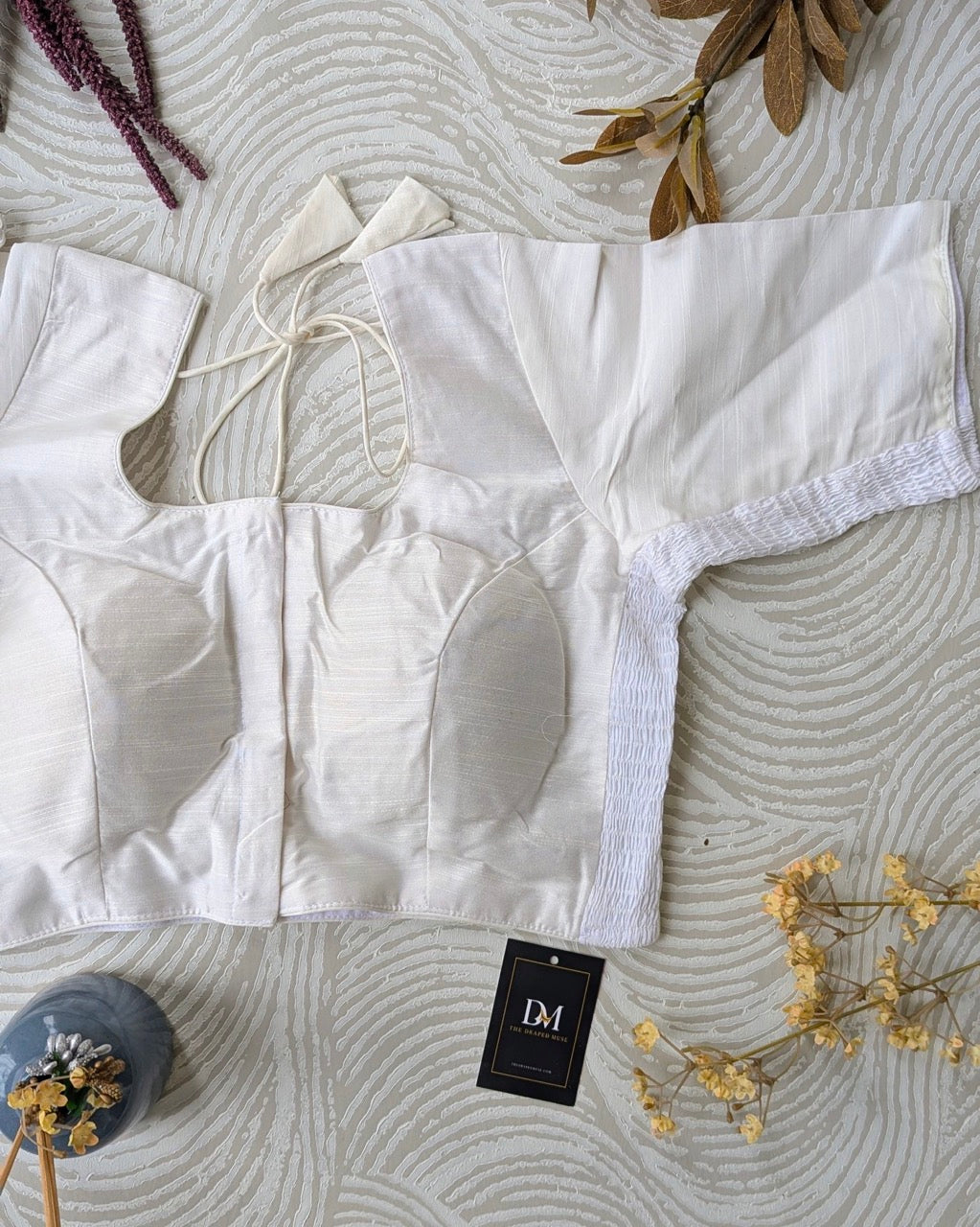 White Raw Silk Stretchable Blouse - Readymade Saree Blouse