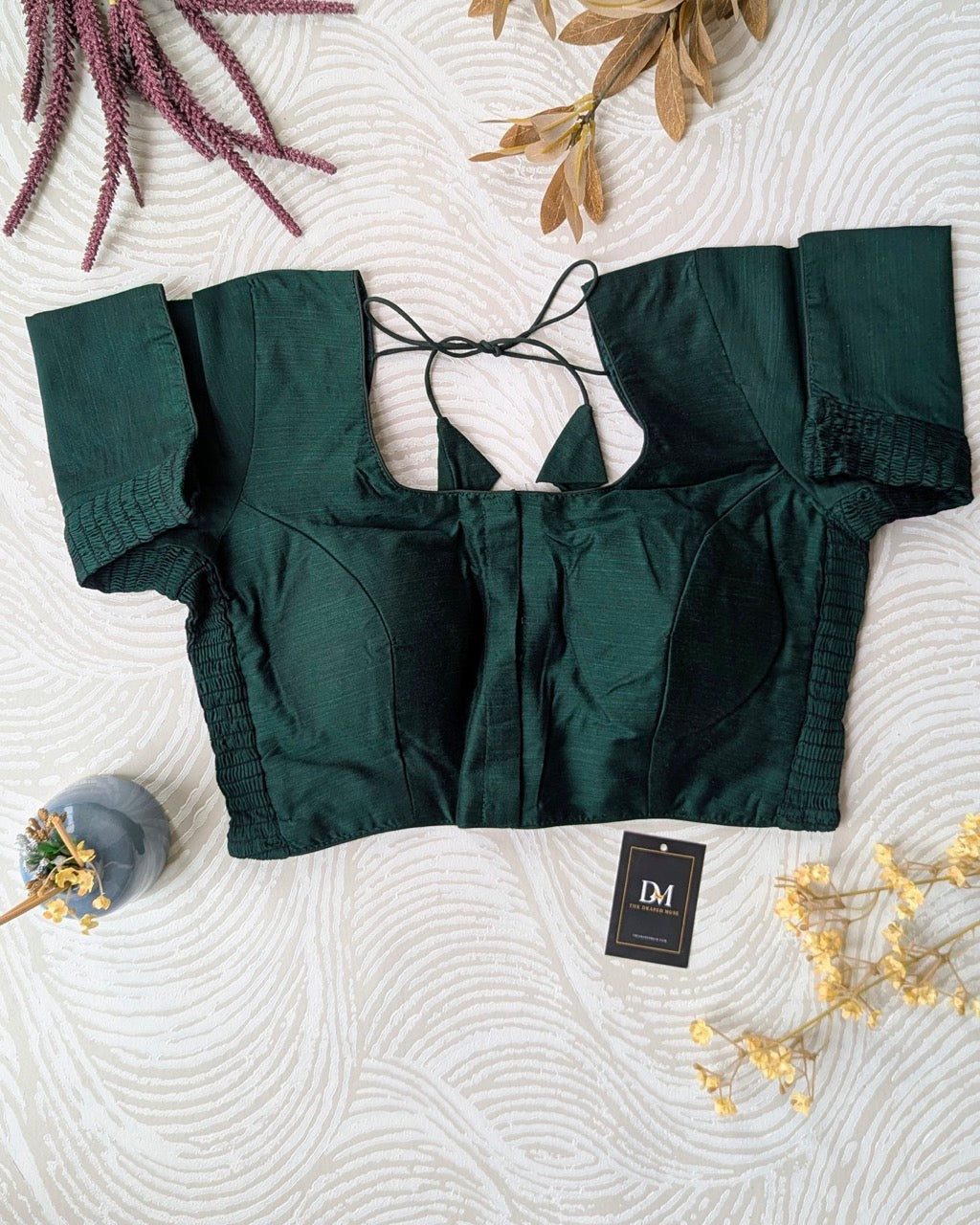 Green Raw Silk Stretchable Blouse - Readymade Saree Blouse