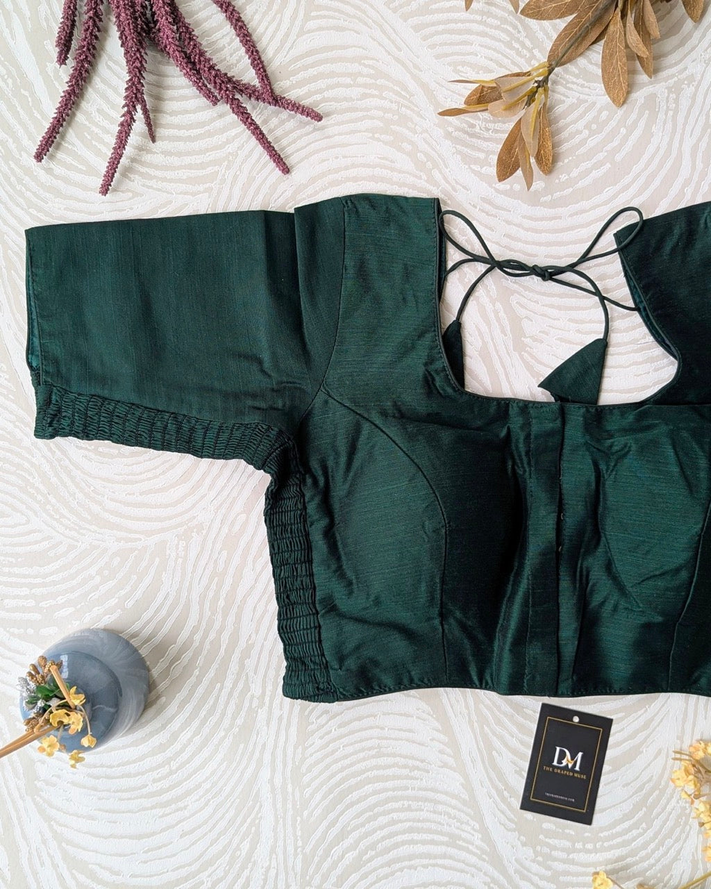 Green Raw Silk Stretchable Blouse - Readymade Saree Blouse