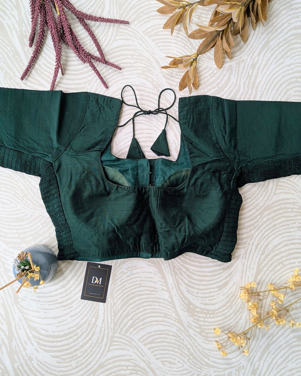 Green Raw Silk Stretchable Blouse - Readymade Saree Blouse