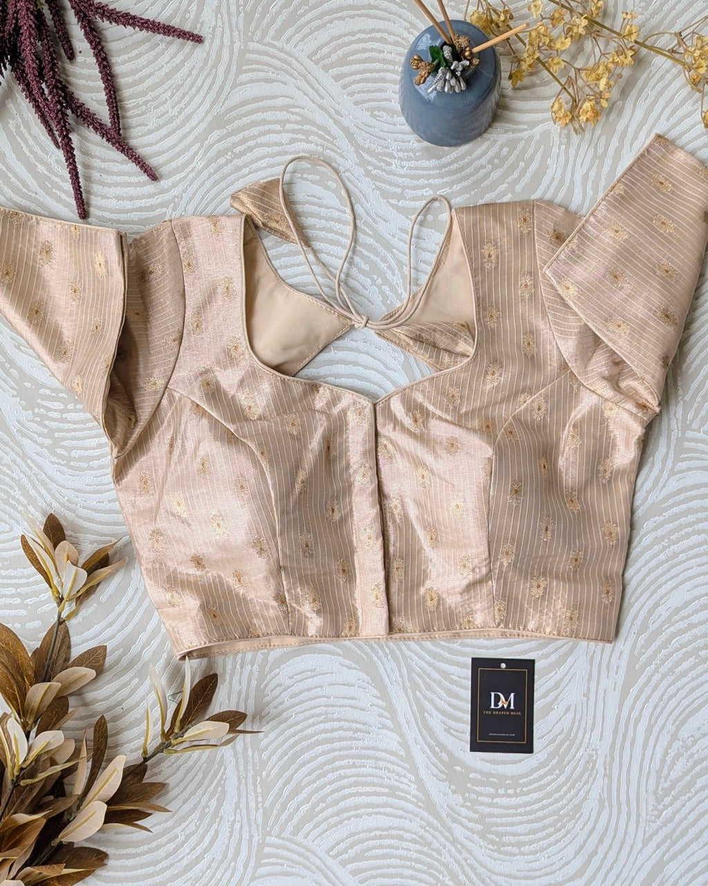 Beige Zari Tissue Silk Blouse - Readymade Saree Blouse